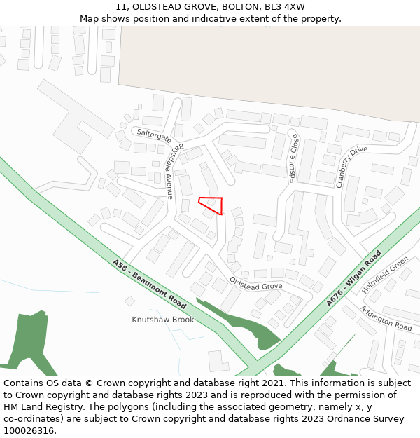 11, OLDSTEAD GROVE, BOLTON, BL3 4XW: Location map and indicative extent of plot