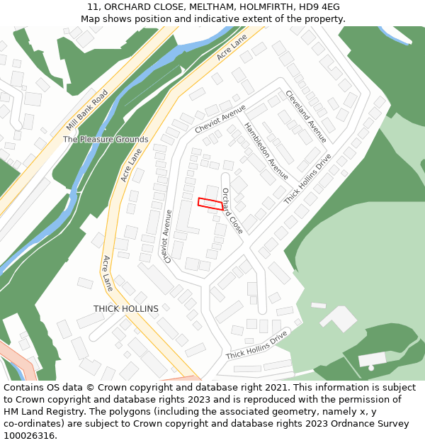 11, ORCHARD CLOSE, MELTHAM, HOLMFIRTH, HD9 4EG: Location map and indicative extent of plot