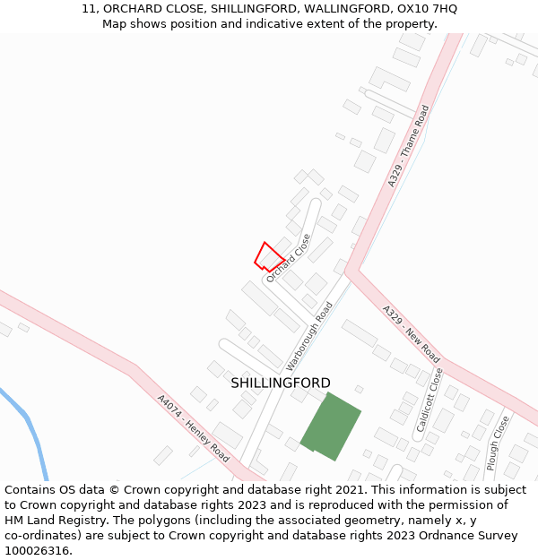 11, ORCHARD CLOSE, SHILLINGFORD, WALLINGFORD, OX10 7HQ: Location map and indicative extent of plot