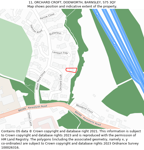 11, ORCHARD CROFT, DODWORTH, BARNSLEY, S75 3QY: Location map and indicative extent of plot