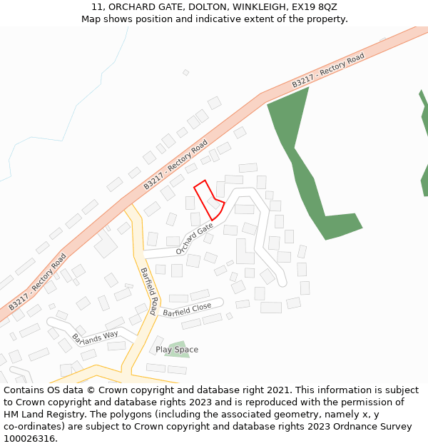 11, ORCHARD GATE, DOLTON, WINKLEIGH, EX19 8QZ: Location map and indicative extent of plot