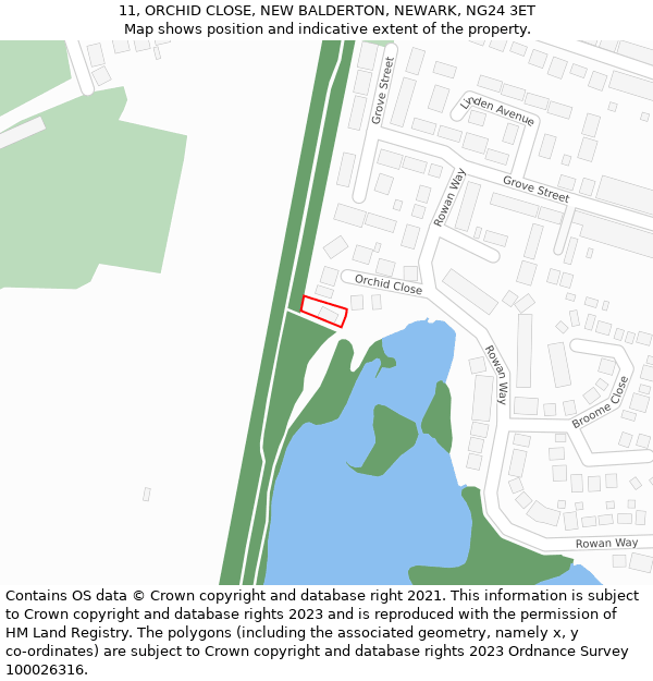 11, ORCHID CLOSE, NEW BALDERTON, NEWARK, NG24 3ET: Location map and indicative extent of plot