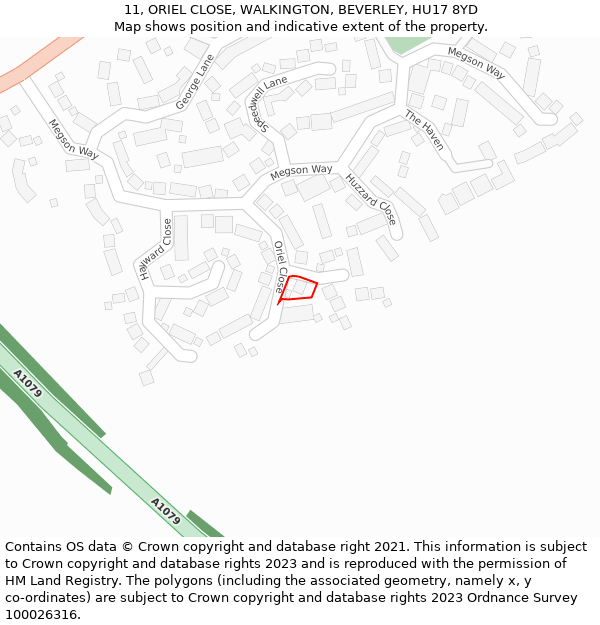 11, ORIEL CLOSE, WALKINGTON, BEVERLEY, HU17 8YD: Location map and indicative extent of plot