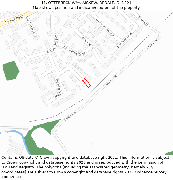 11, OTTERBECK WAY, AISKEW, BEDALE, DL8 1XL: Location map and indicative extent of plot