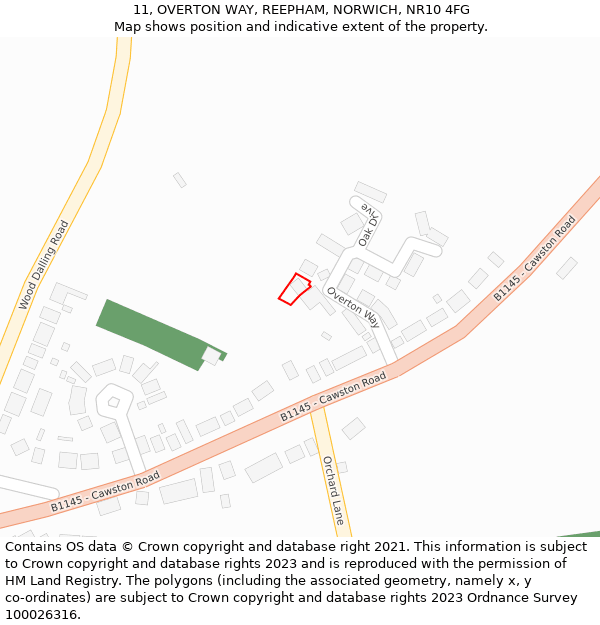 11, OVERTON WAY, REEPHAM, NORWICH, NR10 4FG: Location map and indicative extent of plot