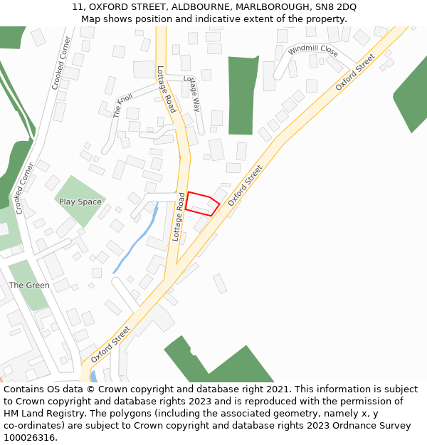 11, OXFORD STREET, ALDBOURNE, MARLBOROUGH, SN8 2DQ: Location map and indicative extent of plot