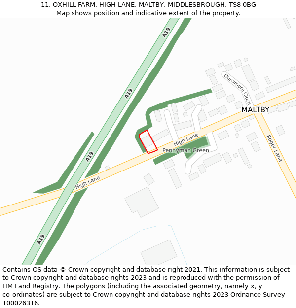 11, OXHILL FARM, HIGH LANE, MALTBY, MIDDLESBROUGH, TS8 0BG: Location map and indicative extent of plot