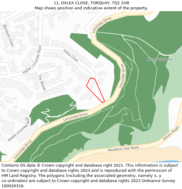 11, OXLEA CLOSE, TORQUAY, TQ1 2HB: Location map and indicative extent of plot