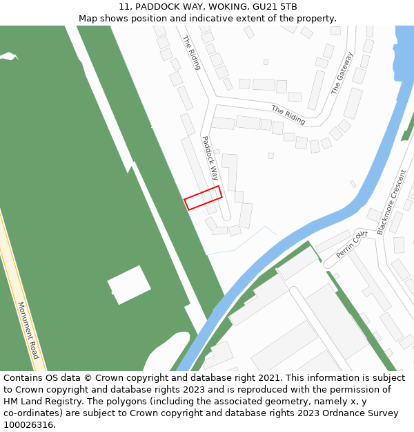 11, PADDOCK WAY, WOKING, GU21 5TB: Location map and indicative extent of plot