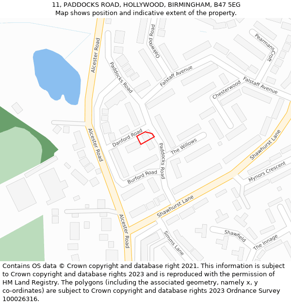 11, PADDOCKS ROAD, HOLLYWOOD, BIRMINGHAM, B47 5EG: Location map and indicative extent of plot