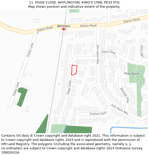 11, PAIGE CLOSE, WATLINGTON, KING'S LYNN, PE33 0TQ: Location map and indicative extent of plot