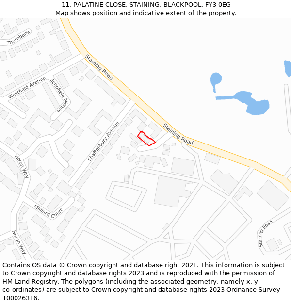 11, PALATINE CLOSE, STAINING, BLACKPOOL, FY3 0EG: Location map and indicative extent of plot
