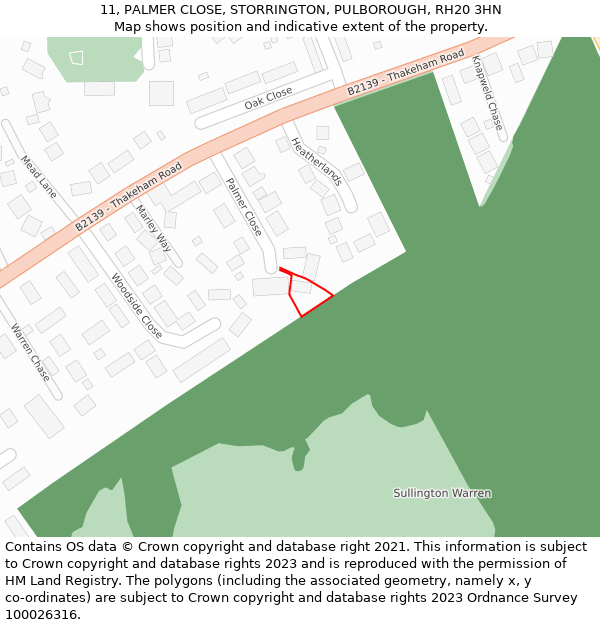 11, PALMER CLOSE, STORRINGTON, PULBOROUGH, RH20 3HN: Location map and indicative extent of plot