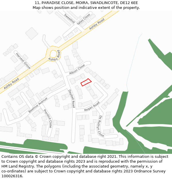 11, PARADISE CLOSE, MOIRA, SWADLINCOTE, DE12 6EE: Location map and indicative extent of plot