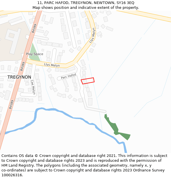 11, PARC HAFOD, TREGYNON, NEWTOWN, SY16 3EQ: Location map and indicative extent of plot