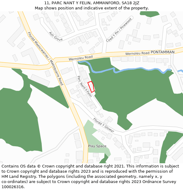 11, PARC NANT Y FELIN, AMMANFORD, SA18 2JZ: Location map and indicative extent of plot