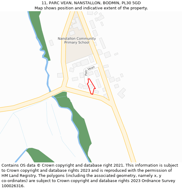 11, PARC VEAN, NANSTALLON, BODMIN, PL30 5GD: Location map and indicative extent of plot