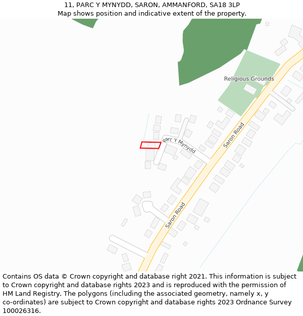 11, PARC Y MYNYDD, SARON, AMMANFORD, SA18 3LP: Location map and indicative extent of plot