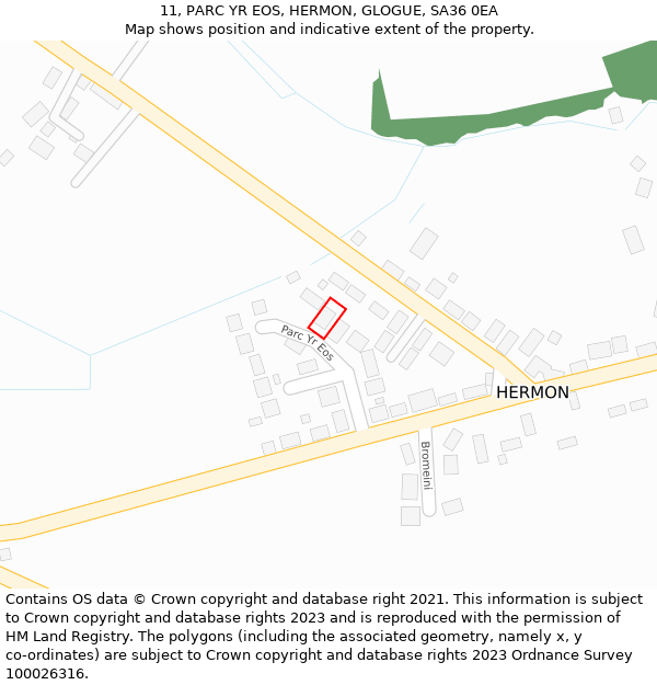 11, PARC YR EOS, HERMON, GLOGUE, SA36 0EA: Location map and indicative extent of plot