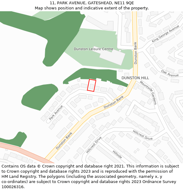 11, PARK AVENUE, GATESHEAD, NE11 9QE: Location map and indicative extent of plot