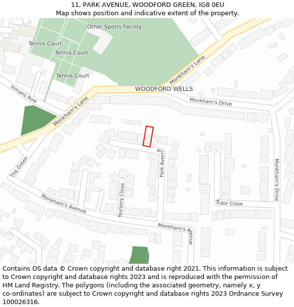 11, PARK AVENUE, WOODFORD GREEN, IG8 0EU: Location map and indicative extent of plot