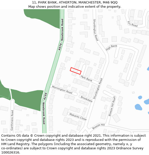 11, PARK BANK, ATHERTON, MANCHESTER, M46 9QQ: Location map and indicative extent of plot