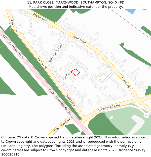 11, PARK CLOSE, MARCHWOOD, SOUTHAMPTON, SO40 4PD: Location map and indicative extent of plot