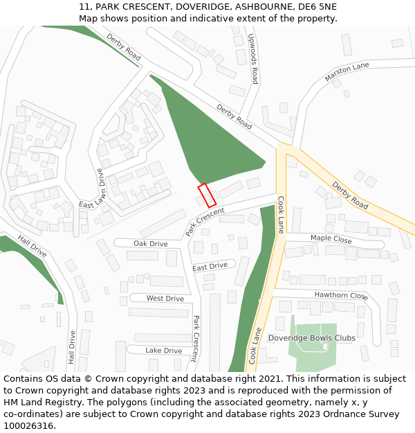 11, PARK CRESCENT, DOVERIDGE, ASHBOURNE, DE6 5NE: Location map and indicative extent of plot