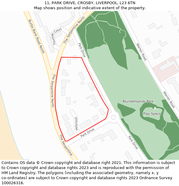 11, PARK DRIVE, CROSBY, LIVERPOOL, L23 6TN: Location map and indicative extent of plot