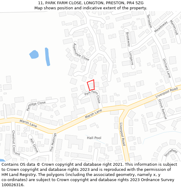 11, PARK FARM CLOSE, LONGTON, PRESTON, PR4 5ZG: Location map and indicative extent of plot