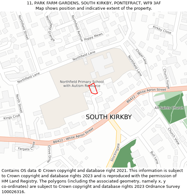 11, PARK FARM GARDENS, SOUTH KIRKBY, PONTEFRACT, WF9 3AF: Location map and indicative extent of plot