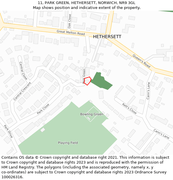 11, PARK GREEN, HETHERSETT, NORWICH, NR9 3GL: Location map and indicative extent of plot