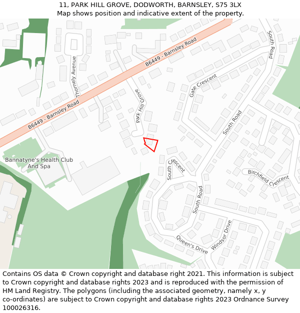 11, PARK HILL GROVE, DODWORTH, BARNSLEY, S75 3LX: Location map and indicative extent of plot