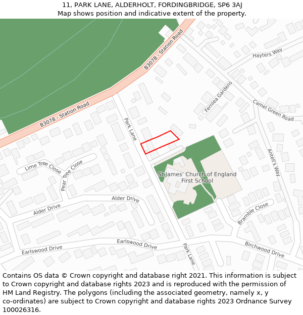 11, PARK LANE, ALDERHOLT, FORDINGBRIDGE, SP6 3AJ: Location map and indicative extent of plot