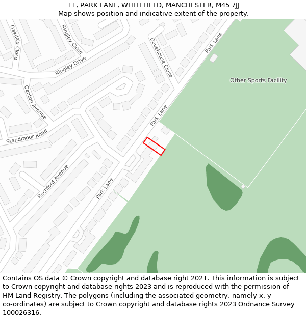 11, PARK LANE, WHITEFIELD, MANCHESTER, M45 7JJ: Location map and indicative extent of plot
