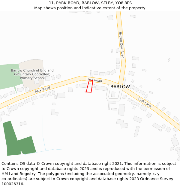 11, PARK ROAD, BARLOW, SELBY, YO8 8ES: Location map and indicative extent of plot