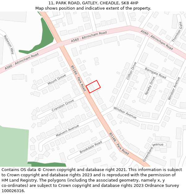 11, PARK ROAD, GATLEY, CHEADLE, SK8 4HP: Location map and indicative extent of plot