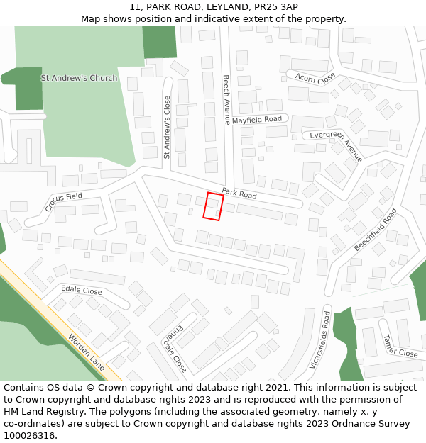 11, PARK ROAD, LEYLAND, PR25 3AP: Location map and indicative extent of plot