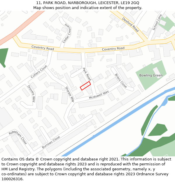 11, PARK ROAD, NARBOROUGH, LEICESTER, LE19 2GQ: Location map and indicative extent of plot