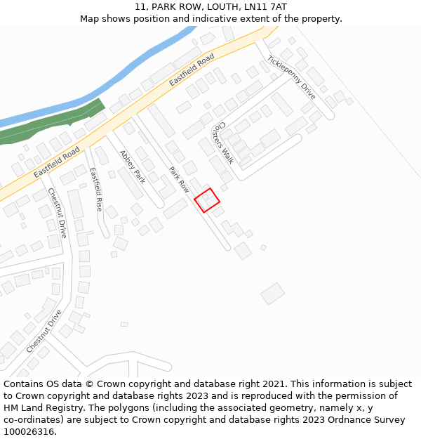 11, PARK ROW, LOUTH, LN11 7AT: Location map and indicative extent of plot