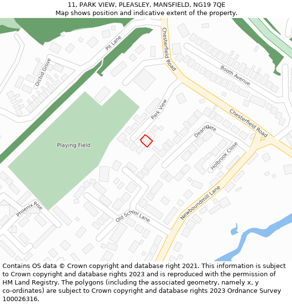 11, PARK VIEW, PLEASLEY, MANSFIELD, NG19 7QE: Location map and indicative extent of plot