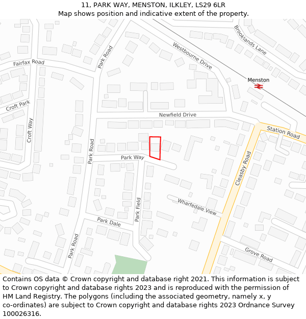 11, PARK WAY, MENSTON, ILKLEY, LS29 6LR: Location map and indicative extent of plot