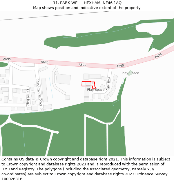 11, PARK WELL, HEXHAM, NE46 1AQ: Location map and indicative extent of plot