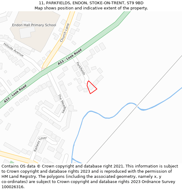 11, PARKFIELDS, ENDON, STOKE-ON-TRENT, ST9 9BD: Location map and indicative extent of plot