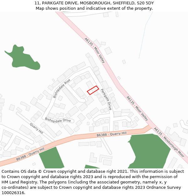 11, PARKGATE DRIVE, MOSBOROUGH, SHEFFIELD, S20 5DY: Location map and indicative extent of plot