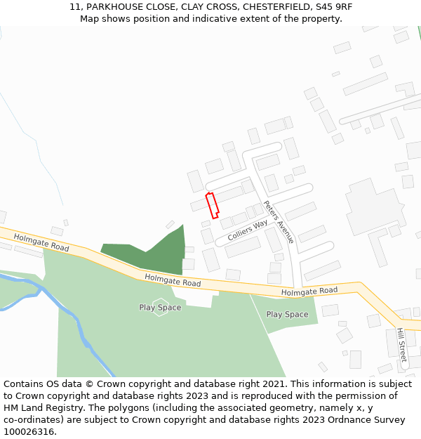 11, PARKHOUSE CLOSE, CLAY CROSS, CHESTERFIELD, S45 9RF: Location map and indicative extent of plot