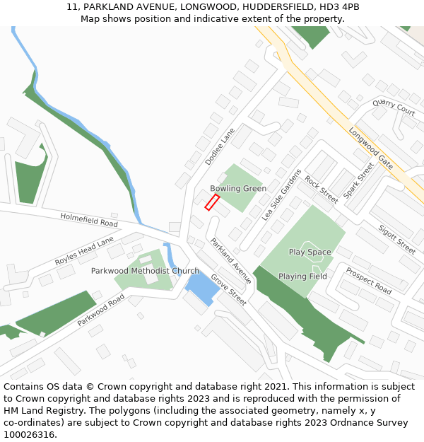11, PARKLAND AVENUE, LONGWOOD, HUDDERSFIELD, HD3 4PB: Location map and indicative extent of plot