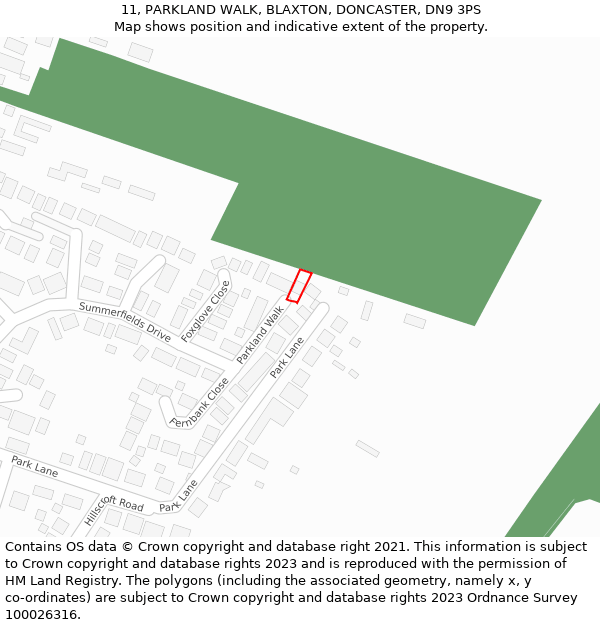 11, PARKLAND WALK, BLAXTON, DONCASTER, DN9 3PS: Location map and indicative extent of plot