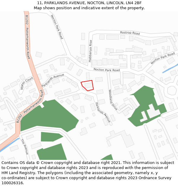 11, PARKLANDS AVENUE, NOCTON, LINCOLN, LN4 2BF: Location map and indicative extent of plot
