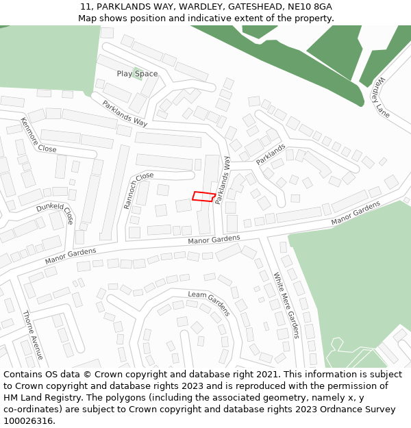 11, PARKLANDS WAY, WARDLEY, GATESHEAD, NE10 8GA: Location map and indicative extent of plot